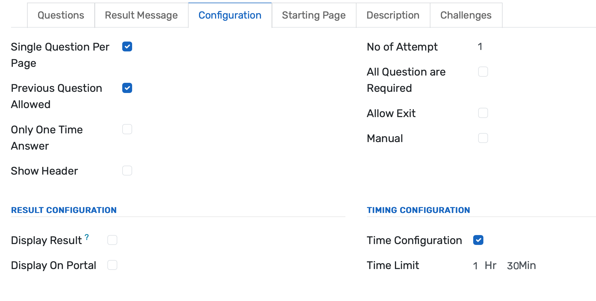 Randomized questions, shuffling, timers, navigation restrictions, and auto-submit to minimize cheating in online exams.