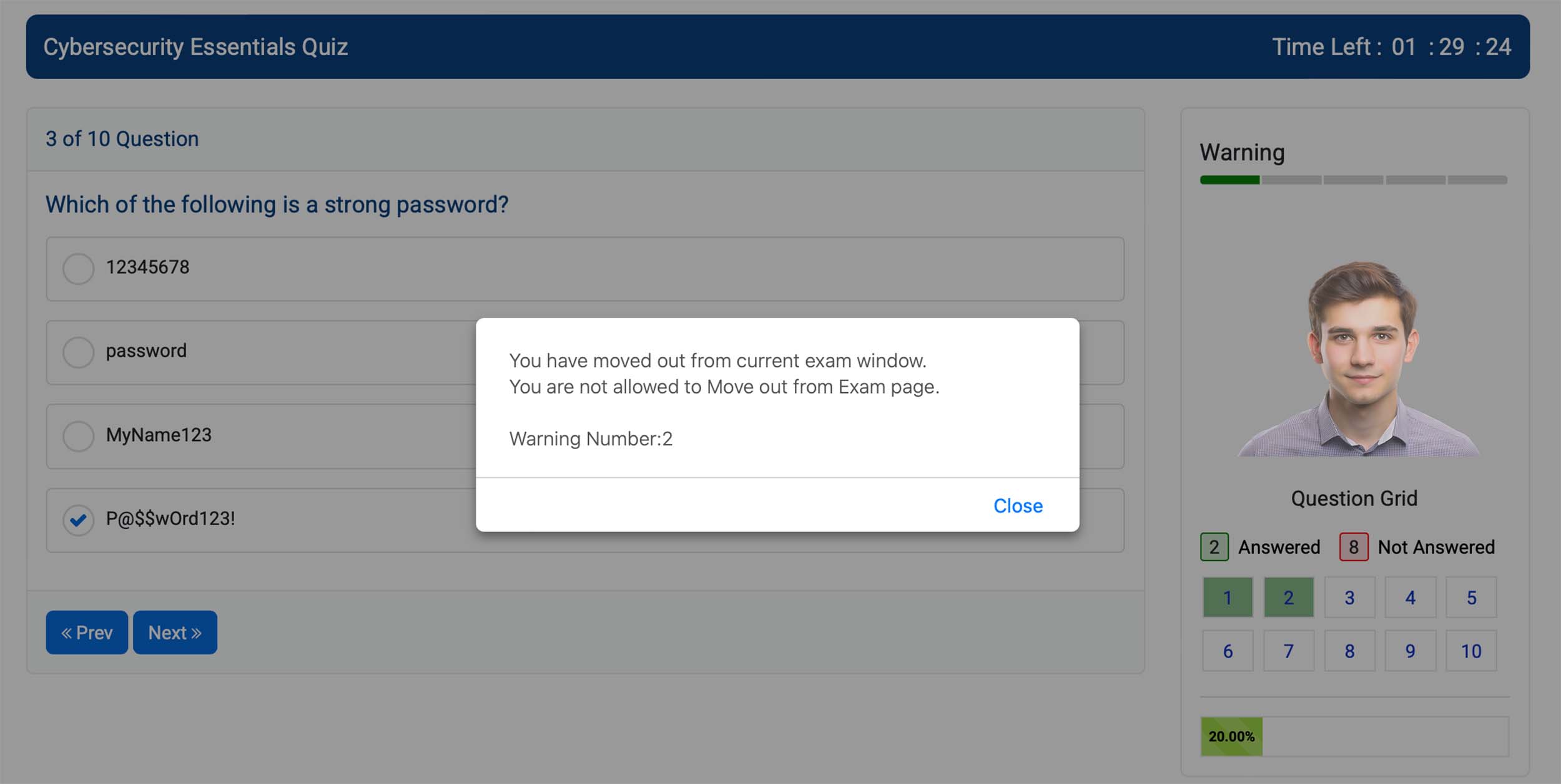 Real-time facial recognition, distraction detection, audio analysis, incident reports, and admin review for quiz security.