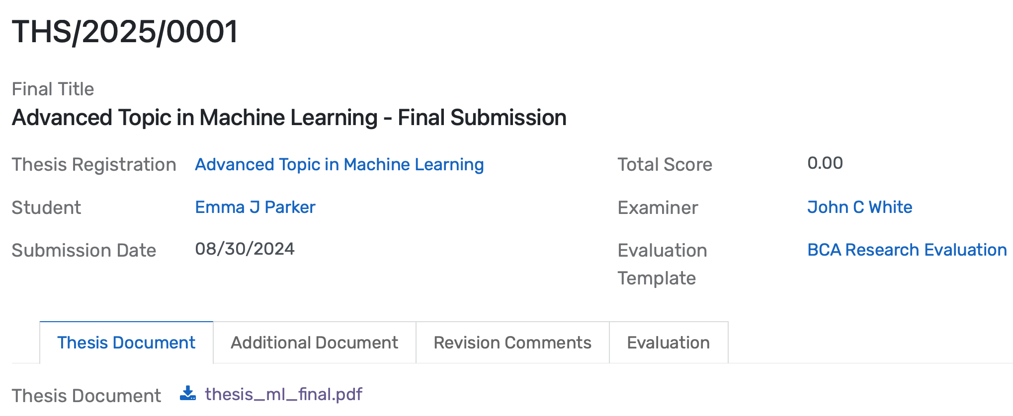 Comparison view showing student thesis vs. institutional template