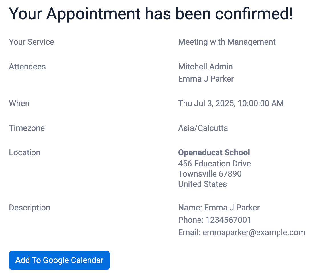 Flexible booking by service, location, or staff; sync with Google/Outlook; self-service rescheduling and history.