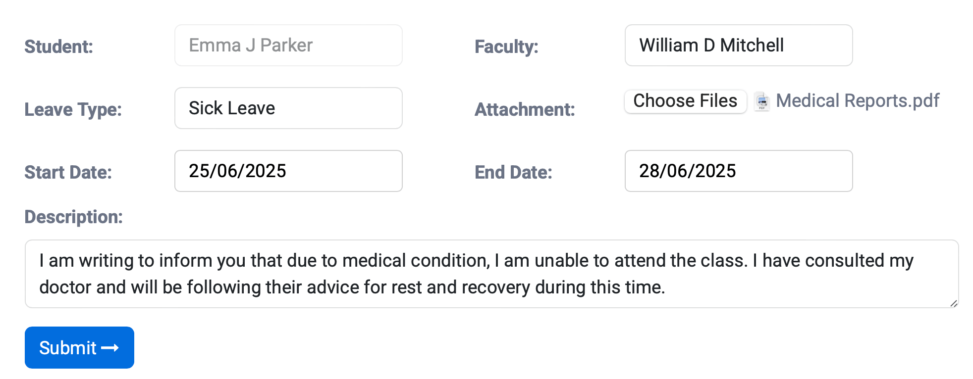 Leave management system enabling online leave requests, document attachments, real-time status tracking, calendar sync, and automatic confirmations