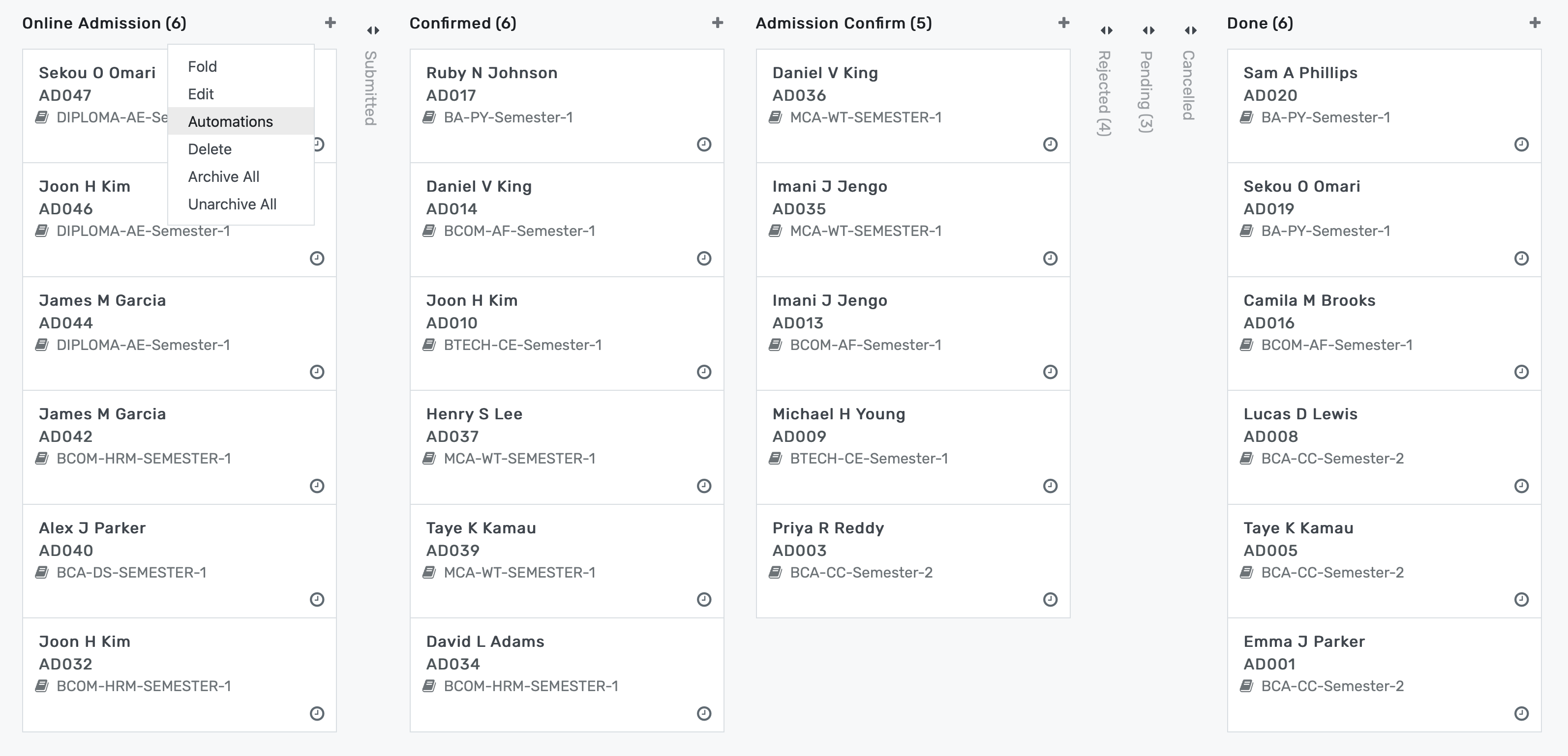 Automated admissions dashboard with real-time tracking and communication