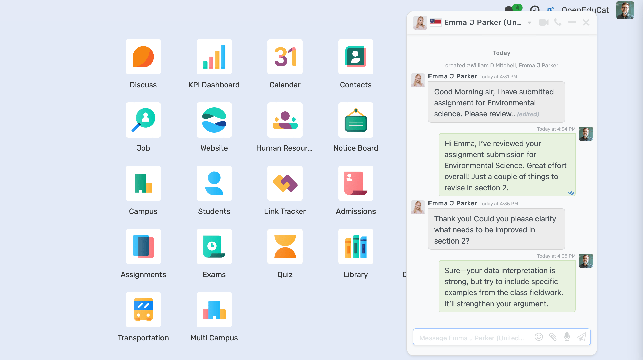 Communication dashboard with in-app messaging, automated alerts, portals, and event integration for students, parents, and educators
